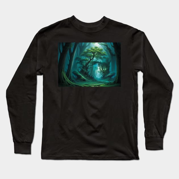Enchanted Forest with Mysterious Plants Long Sleeve T-Shirt by CursedContent